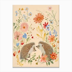 Folksy Floral Animal Drawing Hedgehog 9 Canvas Print