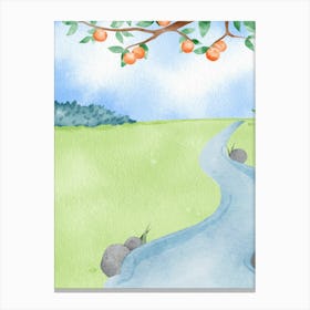 Watercolor Of A River And Trees watercoloring Canvas Print