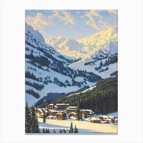 Courchevel, France Ski Resort Vintage Landscape 3 Skiing Poster Canvas Print