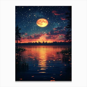 Full Moon Over Lake 11 Canvas Print