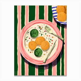 A Plate Of Greek Salad, Top View Food Illustration 4 Canvas Print
