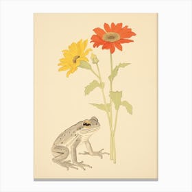 Frog And Daisy,  Matsumoto Hoji Inspired Japanese 1 Canvas Print