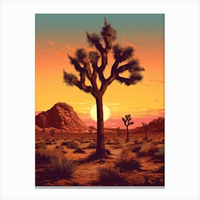  Retro Illustration Of A Joshua Tree At Sunrise 3 Canvas Print