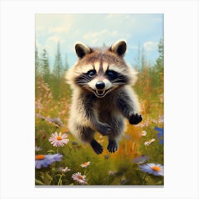 Cute Funny Tanezumi Raccoon Running On A Field Wild 2 Canvas Print