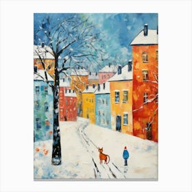 Cat In The Streets Of Stockholm   Sweden With Snow 2 Canvas Print