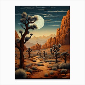  Retro Illustration Of A Joshua Trees At Night 1 Canvas Print