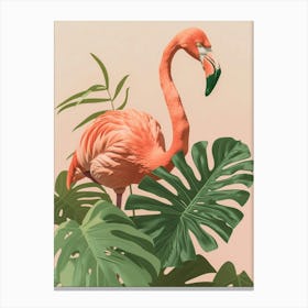 Jamess Flamingo And Monstera Deliciosa Boho Print 3 Canvas Print