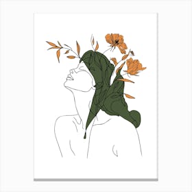 Woman Portrait Monoline Minimalist Hand Drawing Boho Illustration (12) Canvas Print