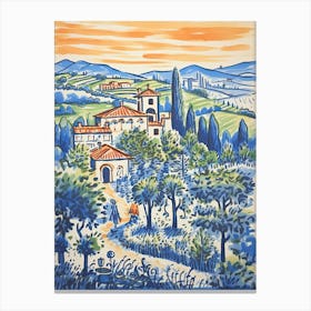 Italy, Tuscany Cute Illustration In Orange And Blue 2 Canvas Print