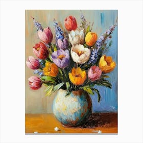 Oil Painting Of Spring Flowers In A Vase On Canvas Canvas Print