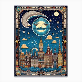 Amsterdam, Netherlands, Tarot Card Travel  Line Art 2 Canvas Print