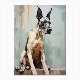 Great Dane Dog, Painting In Light Teal And Brown 0 Canvas Print
