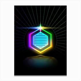 Neon Geometric Glyph in Candy Blue and Pink with Rainbow Sparkle on Black n.0444 Canvas Print