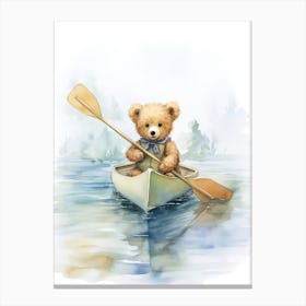Rowing Teddy Bear Painting Watercolour 4 Canvas Print