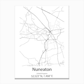 Nuneaton,United Kingdom Minimalist Map Canvas Print