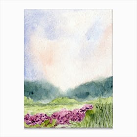 Watercolor Of Purple Flowers Garden Illustration Canvas Print