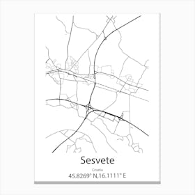 Sesvete,Croatia Minimalist Map Canvas Print