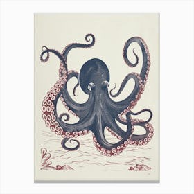 Octopus Red & Blue Silk Screen Inspired 3 Canvas Print