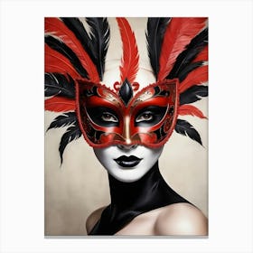 A Woman In A Carnival Mask, Red And Black (15) Canvas Print