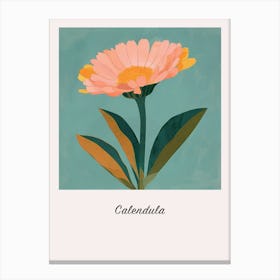 Calendula Square Flower Illustration Poster Canvas Print