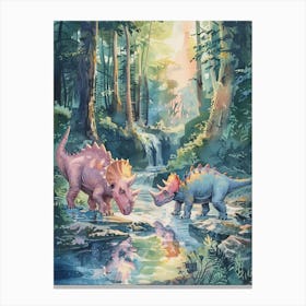 Triceratops Drinking Out Of A Stream Watercolour Painting Canvas Print