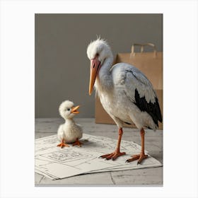 Stork And Chick Canvas Print