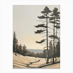 Pine Trees, Neutral Mountains Canvas Print