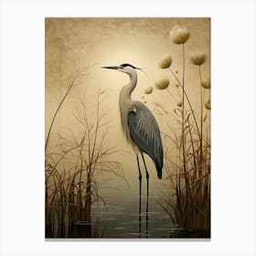 Dark And Moody Botanical Egret 2 Canvas Print