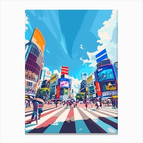 Shibuya Crossing Tokyo 3 Colourful Illustration Canvas Print