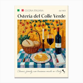 Osteria Del Colle Verde Trattoria Italian Poster Food Kitchen Canvas Print