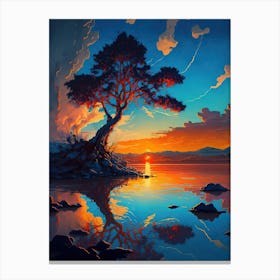 Sunset Tree - Blue and Orange Canvas Print
