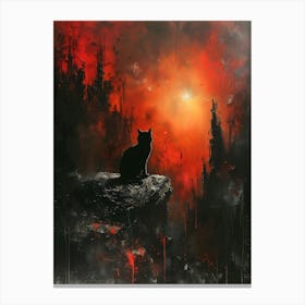 Cat On A Rock, Bichromatic, Surrealism, Impressionism Canvas Print