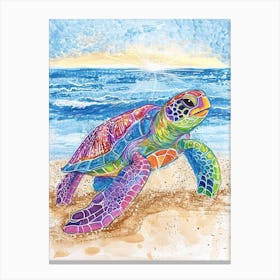 Pencil Scribble Of A Sea Turtle On The Beach 1 Canvas Print