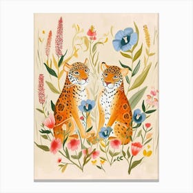 Folksy Floral Animal Drawing Leopard 5 Canvas Print