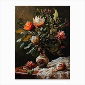 Baroque Floral Still Life Protea 2 Canvas Print