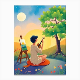 Girl Playing Violin In The Park art print scenery Canvas Print