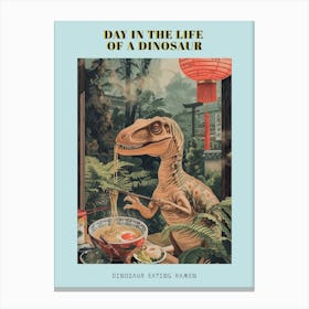 Dinosaur Eating Ramen Retro Collage Poster Canvas Print