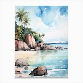 Watercolour Of Anse Source D Argent   La Digue Seychelles 2 Canvas Print