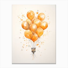 Rabbit Flying With Autumn Fall Pumpkins And Balloons Watercolour Nursery 3 Canvas Print