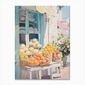 Pastel Outdoor Market with Fresh Citrus Fruits Canvas Print