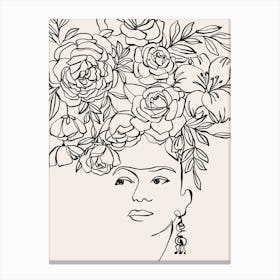 Woman with flowers in her hair inspired by Frida Canvas Print