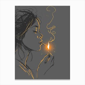 Girl Lights A Cigarette Canvas Print