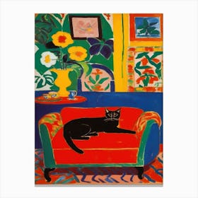 Cat On A Red Couch Impressionist Matisse Canvas Print