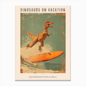 Vintage Heterodontosaurus Dinosaur On A Surf Board 3 Poster Canvas Print