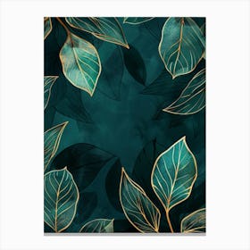 Gold Leaves On A Teal Background Canvas Print