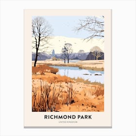 Vintage Winter Travel Poster Richmond Park England 1 Canvas Print