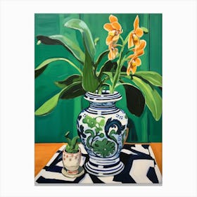 Flowers In A Vase Still Life Painting Orchid 3 Canvas Print