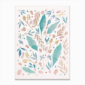 Ivory Watercolor Florals And Leaves Canvas Print