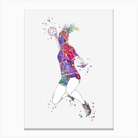 Handball Player Girl Hits The Ball Canvas Print