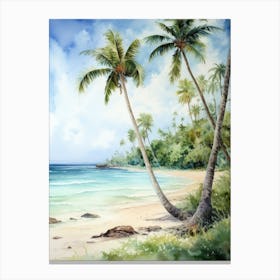 Watercolor Of Palm Trees On The Beach 3 Canvas Print